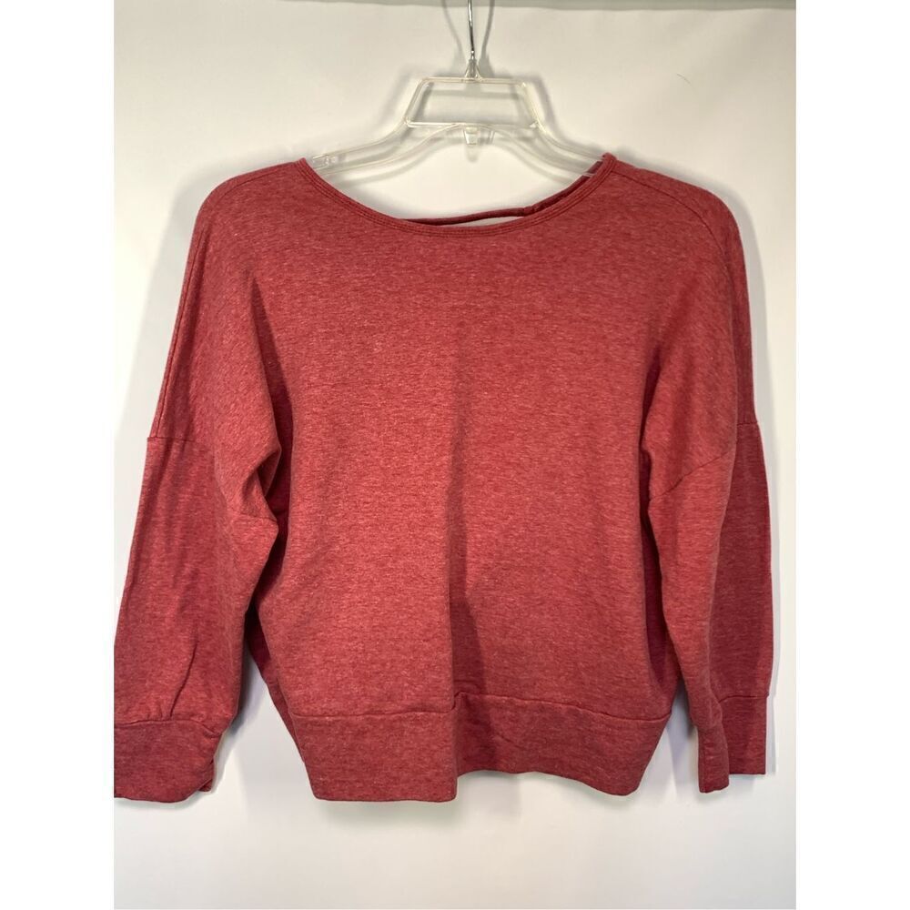 1—Womens Pullover Crew Neck Cross Open-Back Long Sleeve Sweatshirt Deep Red Medi